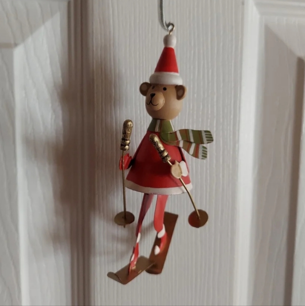 Hand Painted Teddy Bear on Skis Ornament Made in Denmark BNWT RETIRED 2018!